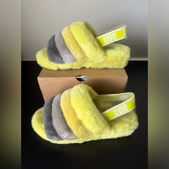 NIB UGG Women’s Fluff Yeah Slide Slipper Slingback Yellow and Gray Size 10 - Picture 5 of 15